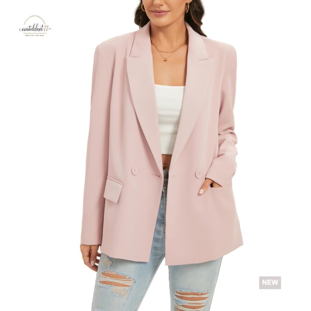 Oversized Double-Breasted Blazer Jacket Long Sleeve Casual Boyfriend Style